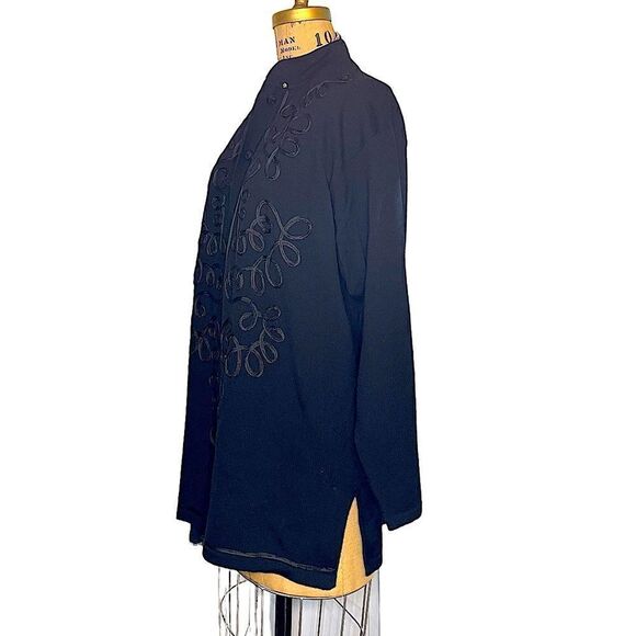 Black Merino Wool longline Jacket Cardigan - Lord & Taylor size Large - Picture 4 of 9